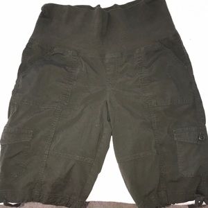 Army green cargo shorts with wide waistband